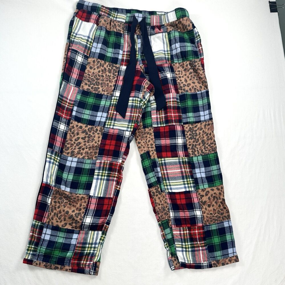 Aerie Patchwork Sleep Pajama Pants Flannel Lounge Pull On Pockets Womens Large